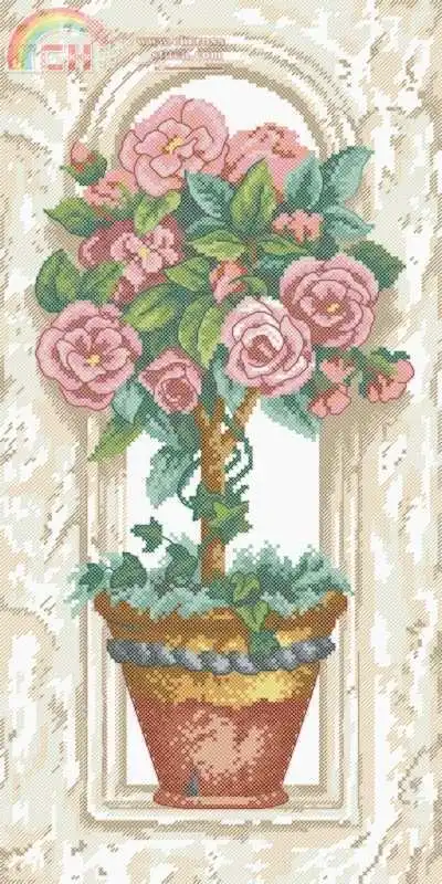 Cross Stitch Embroidery Kits, Needlework Craft Set, Home Decoration, Cross Stitch Set, Hand-20-Dim 13674, a Pot of Roses 30-51