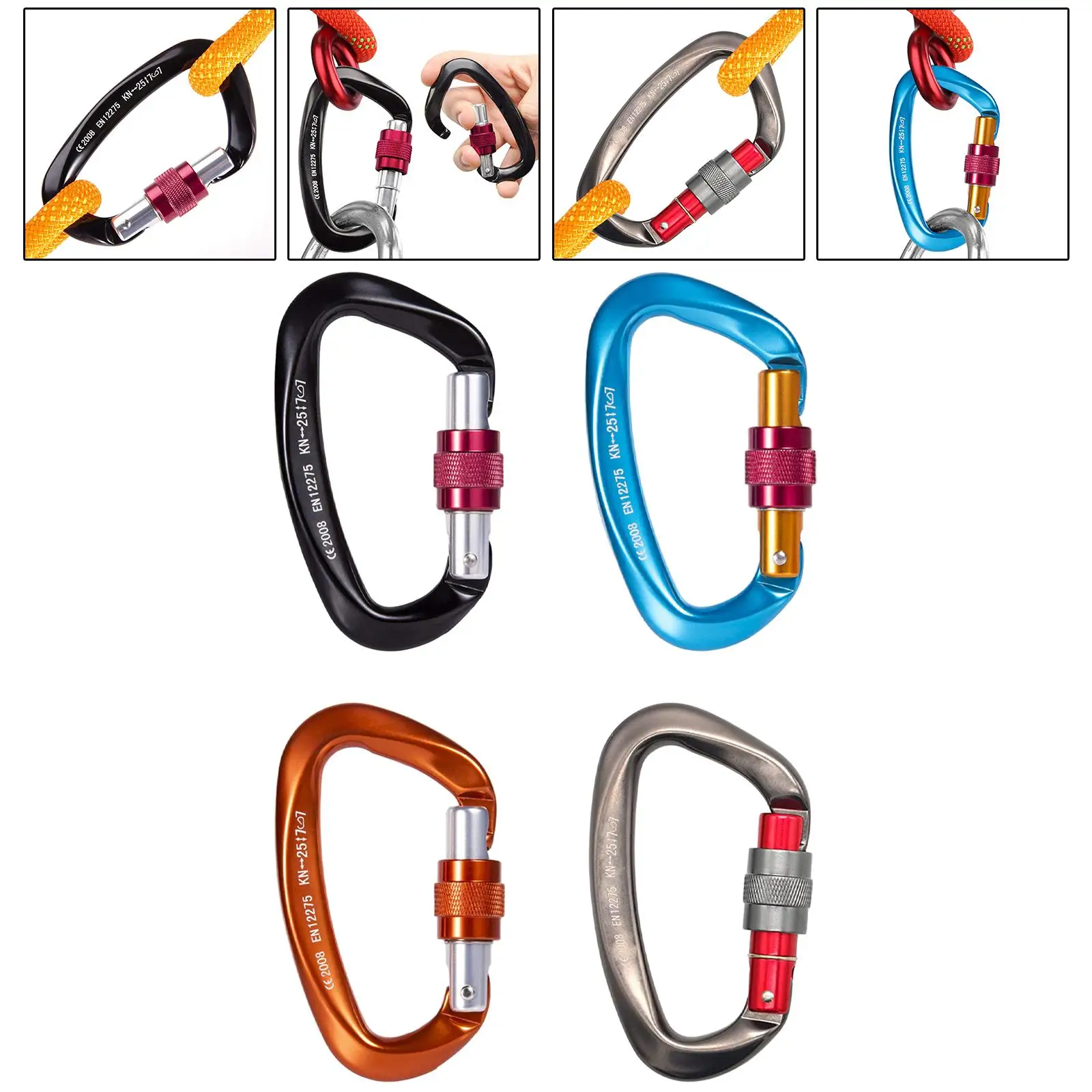 مشبك مدمج لـ D Rings Carabiners لمرفق حلقة المفاتيح والأنشطة الخارجية