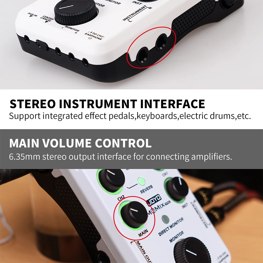 JOYO MOMIX PRO Audio Interface Sound Card Portable Audio Mixer Support 48V Phantom Power for Live Recording Studio Singing view 3