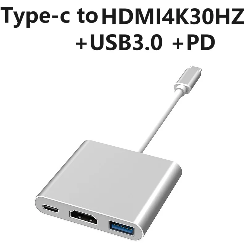 4K30HZ HDMI-compatible Type-c plug HUB to USB USB3.0 Charging Adapter PD 1000W  three in one expansion dock TV projector adapter