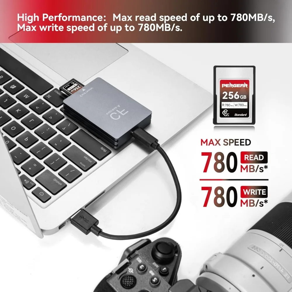 Pergear, karta pamięci CFexpress typu A, 256 GB, 512 GB, 1 TB, model VPG200. |   Szybkość odczytu 780 MB/s i szybkość zapisu 780 MB/s – do aparatów Sony Alpha i FX. — zdjęcie produktu 3