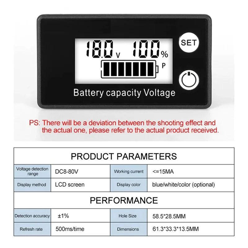AA89-LCD Kristal Cair 8-100V Baterai Voltmeter Deteksi Daya Mobil Modul Tampilan Kapasitas Baterai Lithium Digital, Tahan Lama