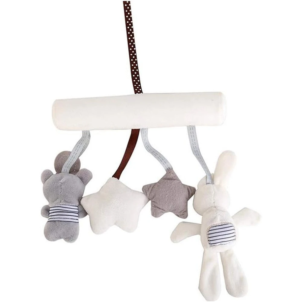 Sonajero colgante para bebé, juguetes suaves para cochecito de cuna de actividades de felpa con música infantil, forma de estrella de conejo para niños pequeños, regalo de Navidad