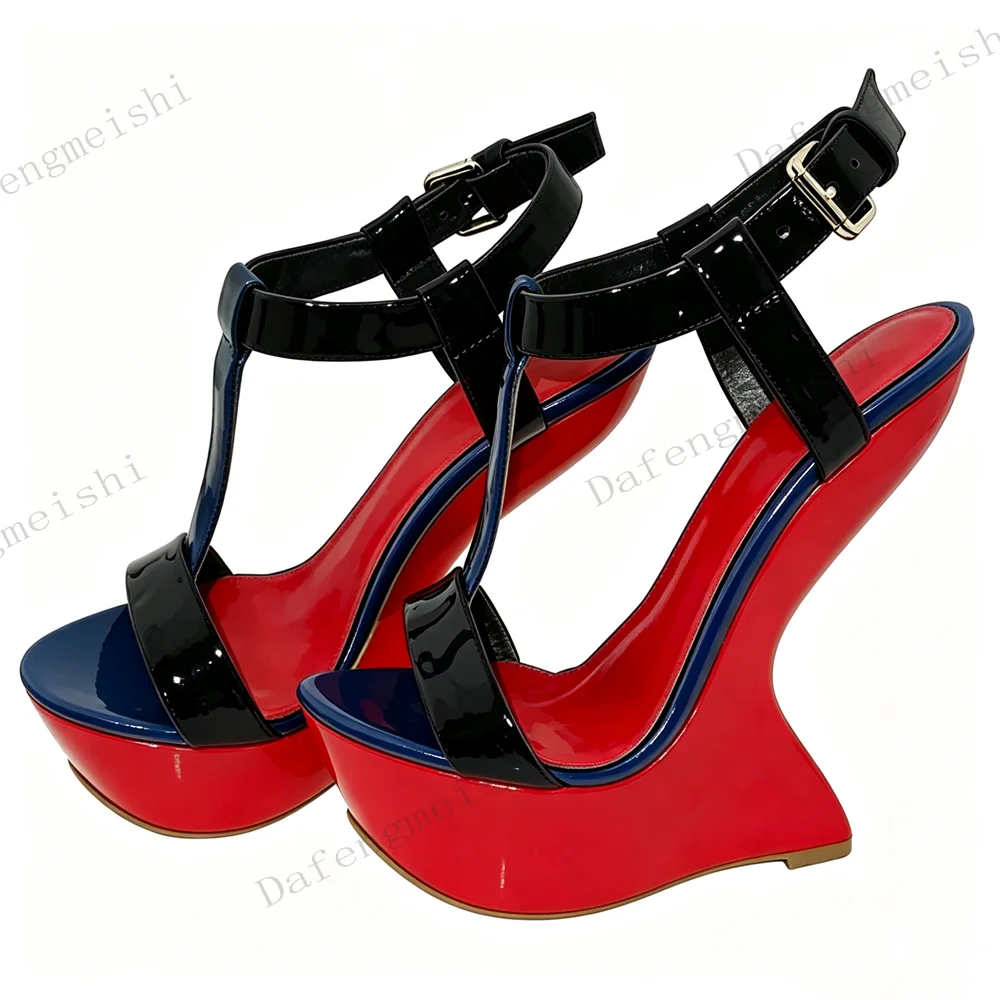 Chaussures de soirée à talons et brides à la cheville, style original, sandales compensées multicolores pour femmes, bout ouvert, bride en T, talon compensé, plateforme