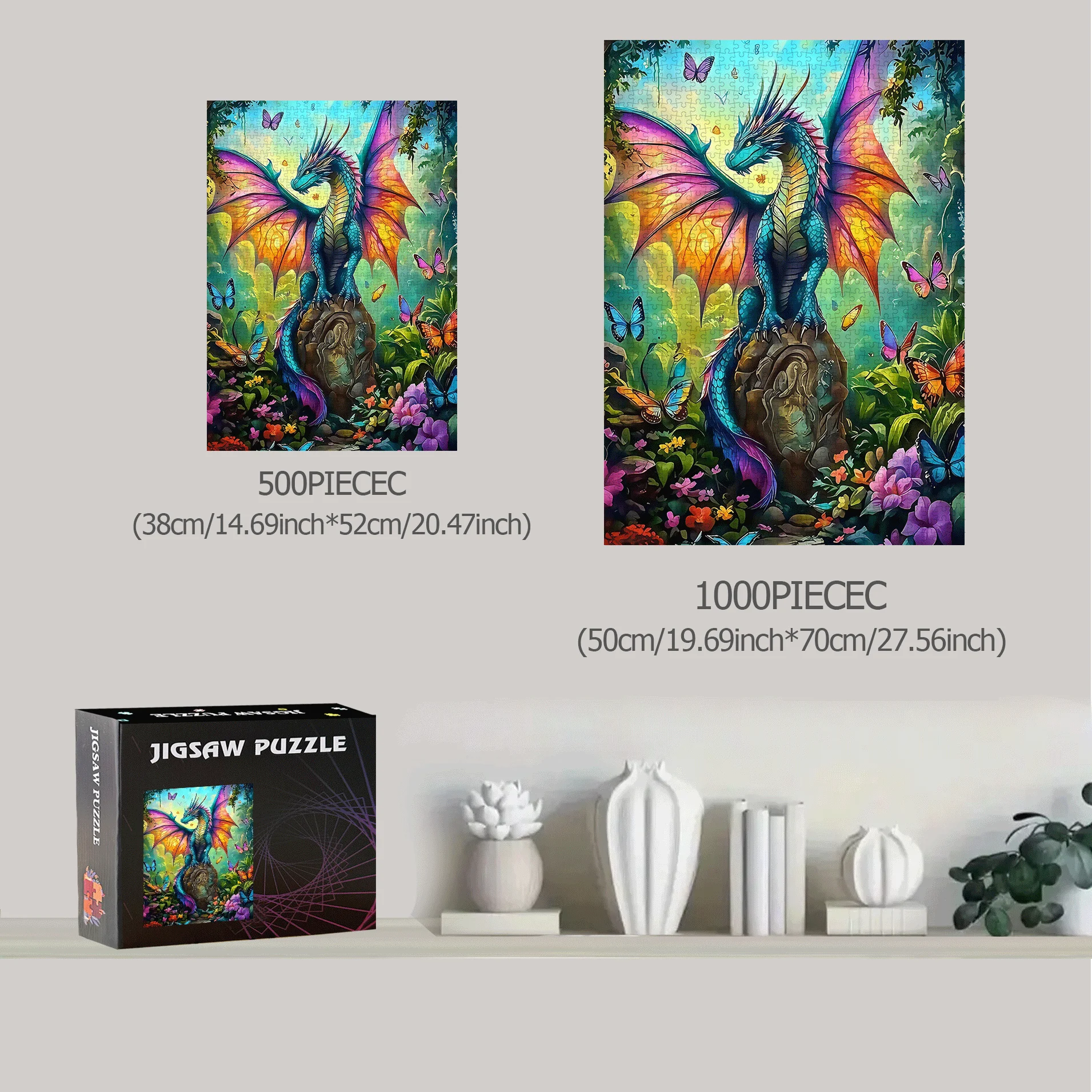 Grands jeux de puzzle - Puzzles dragon et papillon de 500 pièces/1000 pièces - Conçu pour l'interaction familiale, la décoration de la maison,