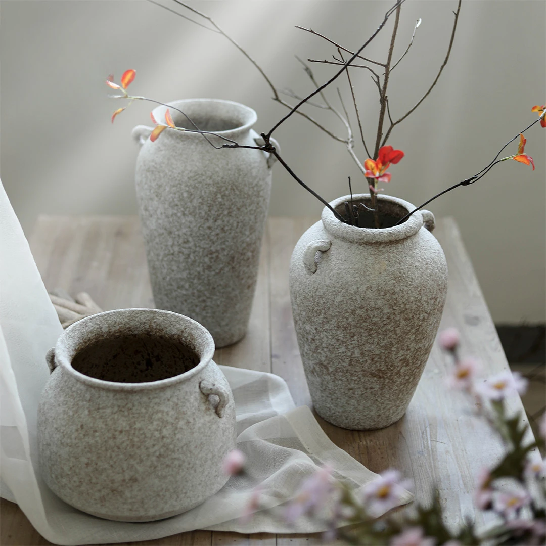 

The product can be customized.Vintage Pottery Pot, Living Room, Dry Flower Vase, Thick Pottery Flower Pot, Meaty Green