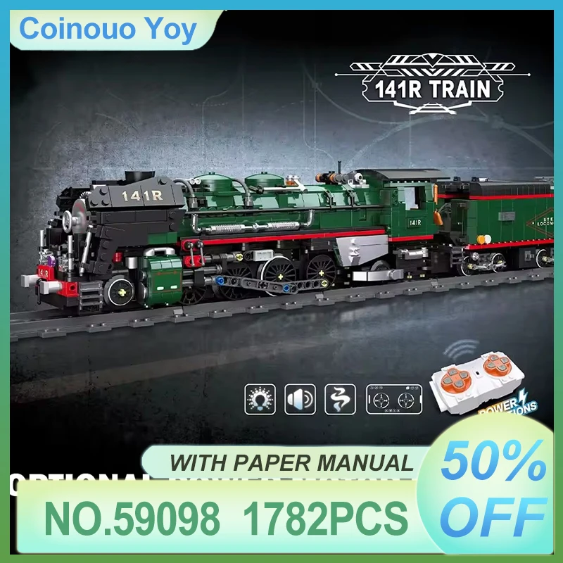 

IN STOCK 59098 Technical Retro Electric Steam Train 141R Building Blocks Bricks Assembling Model DIY Toys Boy Christmas Gift Set