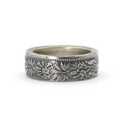 Buyee 925 Sterling Silver Male Big Ring Fine Carving Flower Ring Finger for Women Men Fashion Gray Fine Jewelry Circle Gift