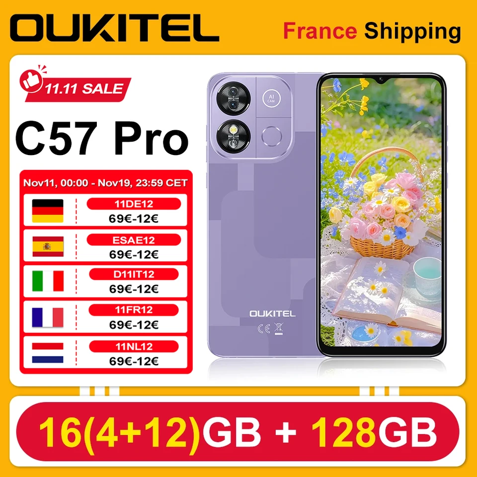 フィズ OUKITEL C57 Pro 16GB RAM 128GB Oukitel C57 Pro (Purple) 128GB 16GB RAM 6.52