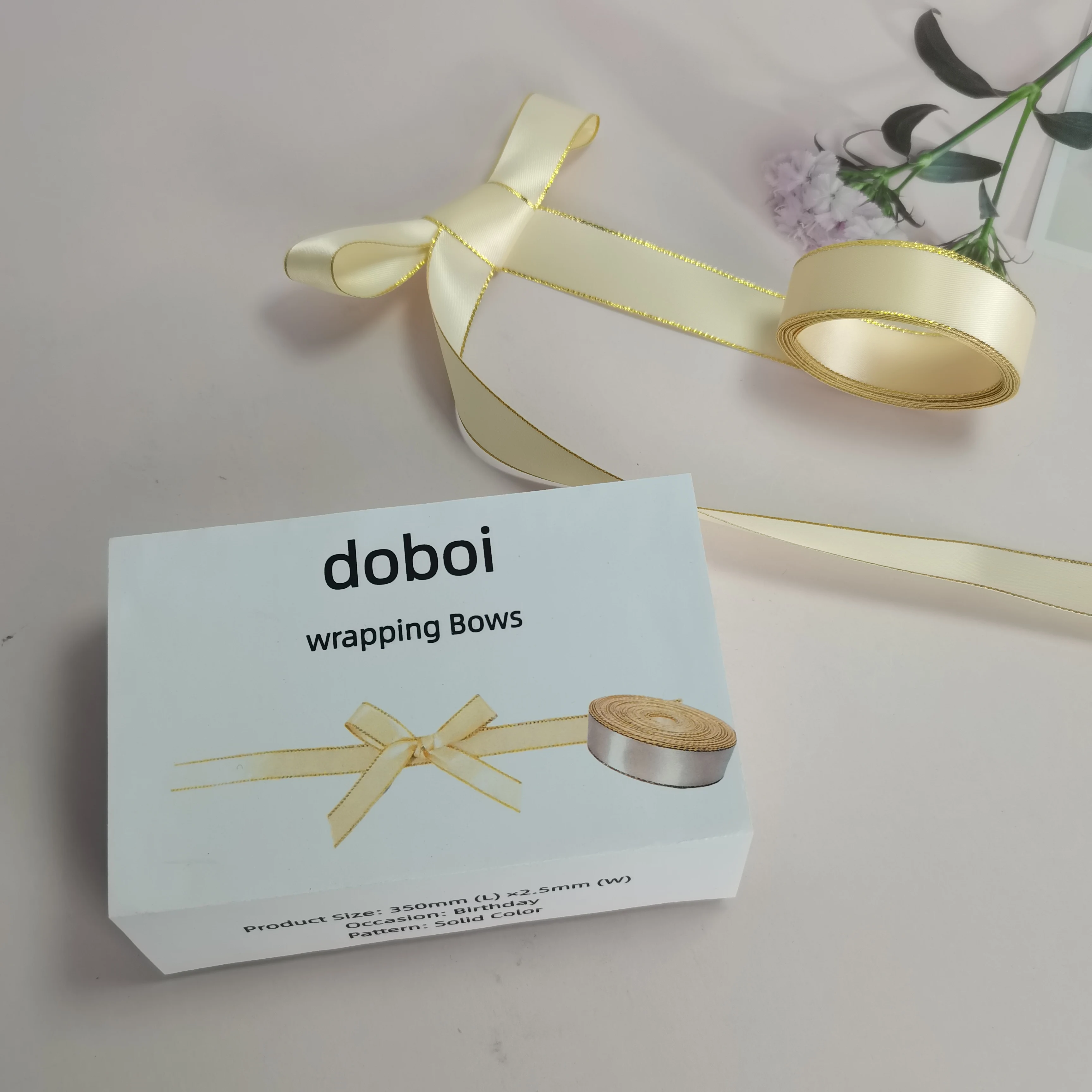 doboi 0.25*35cm Fresh Wrapping Bows Small Size Satin Ribbon Yellow Bows Flower Craft Decoration Handwork DIY Party Decoration
