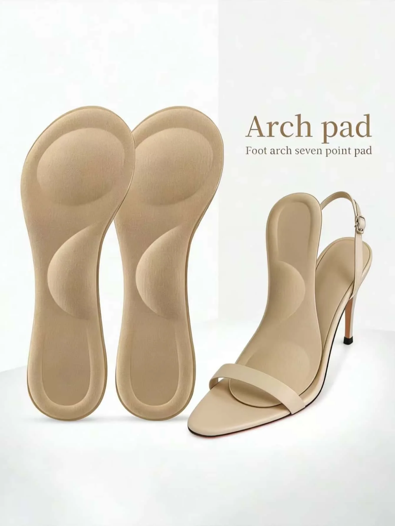 1 Pair of Breathable, Sweat-Absorbent, Non-Slip Women's Insoles with Arch Support, Suitable for Invisible Cushioning Pads in High Heels and Sandals