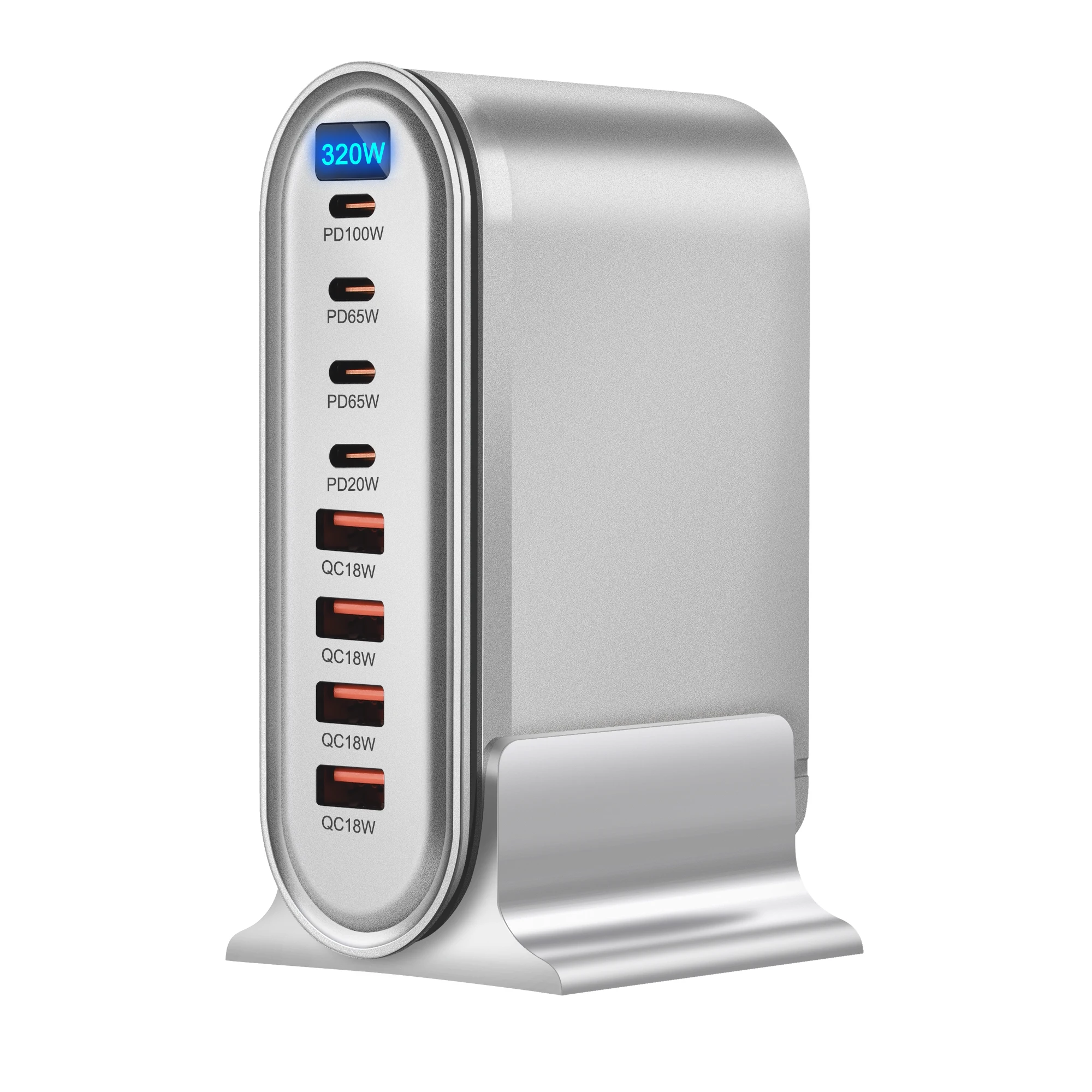 Universal 320W GaN Desktop Fast Charger 8-Port Type-C USB Port Charger LED Display Fast Charger Home Office Travelling For Phone