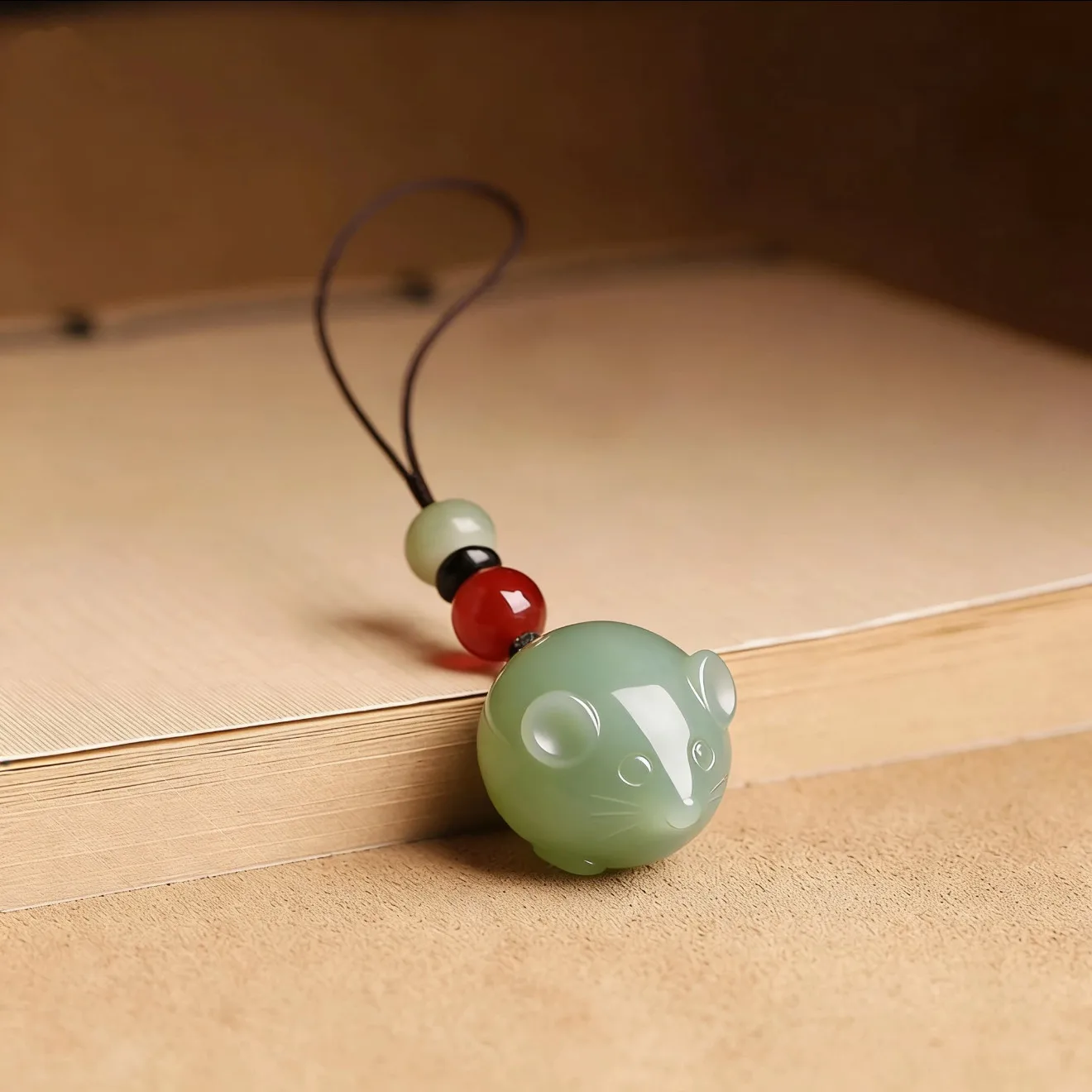 Chinese Zodiac Rat Natural Hetian Jade Lucky Blessing Wealth Attracting Good Luck Handwoven Unisex Phone Pendant Key Chain Spiri