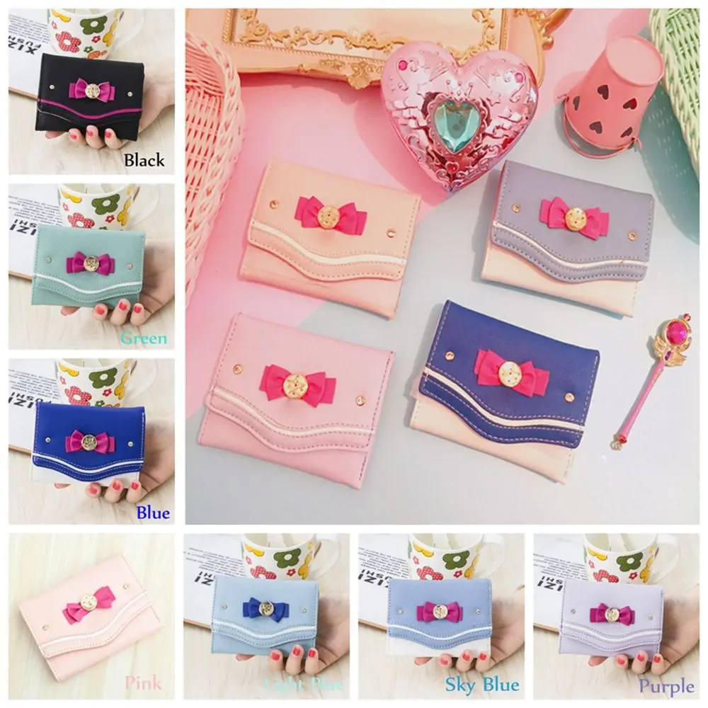 Sailor Moon Wallet Purse Candy Color Bow Knot Women Clutch Bag Card Coin Purse