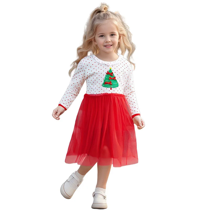 Jumping Meters 2-7T Mädchenkleider mit Weihnachtsapplikation Party Baby Prinzessin Kleidung Geburtstagskleid Kinderkostüm Kleider
