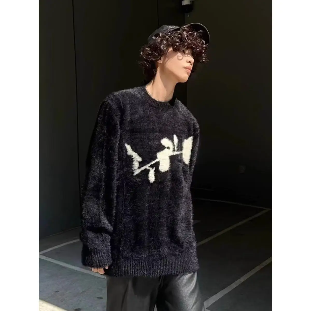 

K Rose Water Rabbit Бархатный свободный вязаный свитер оригинальный дизайн повседневный длинный све круглый Ne ex Winter Faion