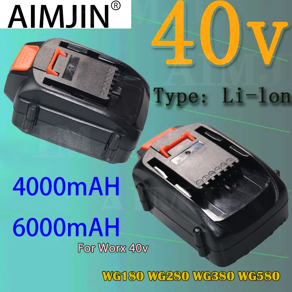 

40V 4.0/6.0 Ah Lithium Battery for Worx WG180 WG280 WG380 WG580 40V Lawn Mower Garden Device