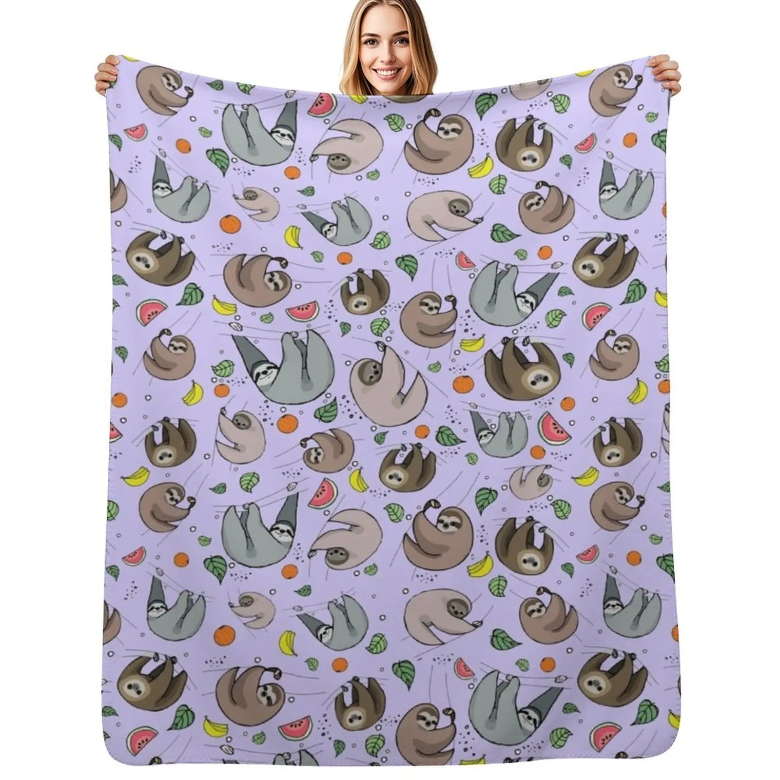 Sloths in Purple Throw Blanket Sofa Sofas Plaid on the sofa Soft Beds Baby Bed Blankets
