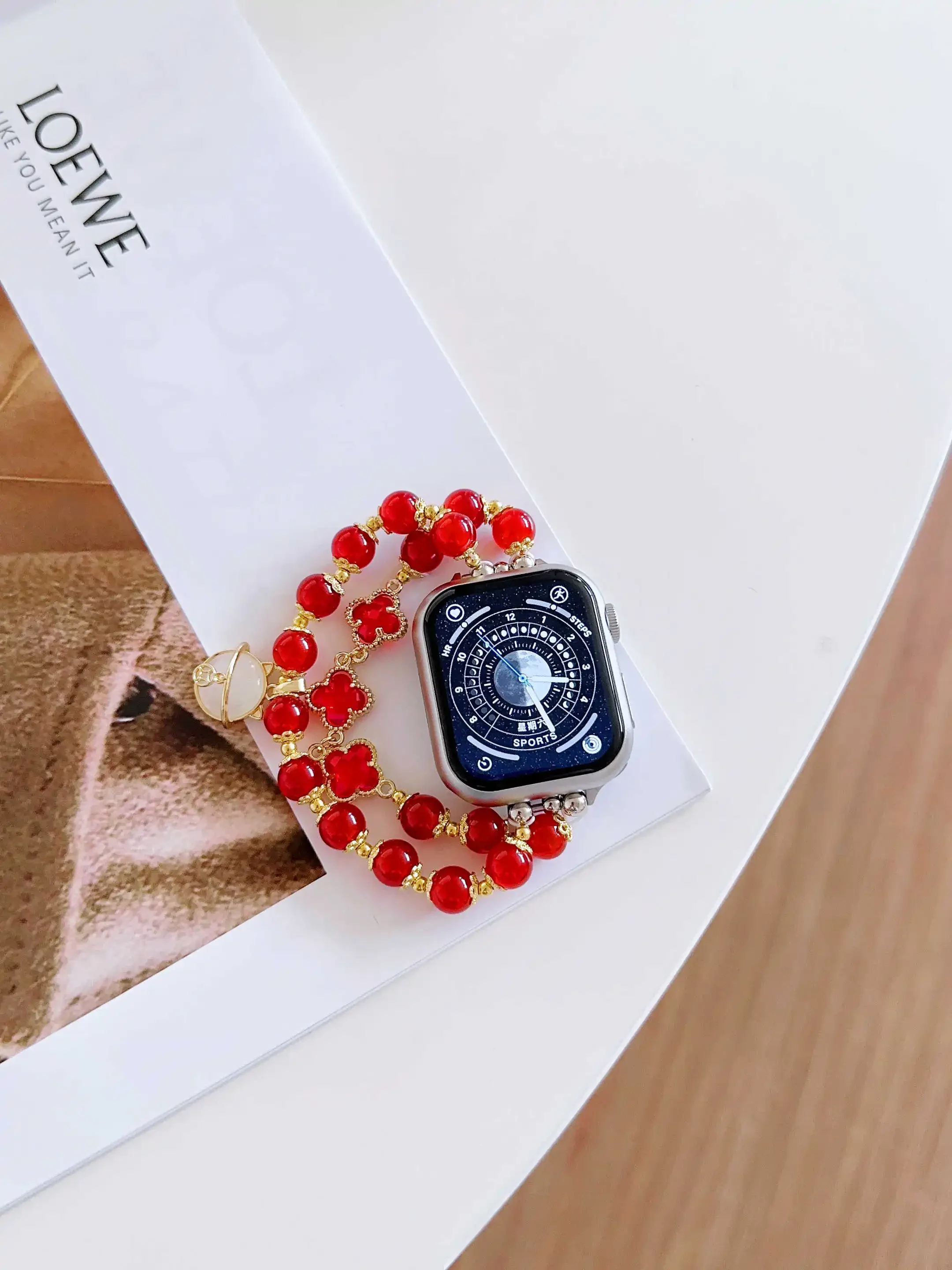 1pc Flower Beaded Acrylic Leisure Watch Strap For Apple Watch Ultra 2 Se 9/8/7/6 Bracelet Watch Band 42/44/45/49mm 38/40/41mm