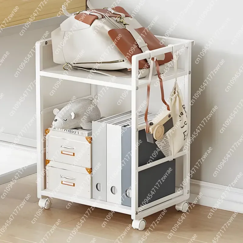 Modern Office Metal Adjustable Wheels Document Rack File Storage Holder Bedroom Movable 2Tier Bookshelf Backpack Toy Organize