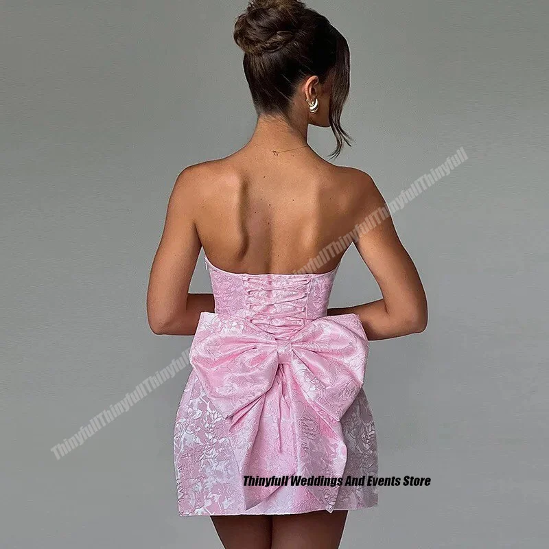 Thinyfull Short Homecoming Dresses Strapless Sleeveless Mini A-line 2024 Prom Dress Cocktail Party Gowns with Bow