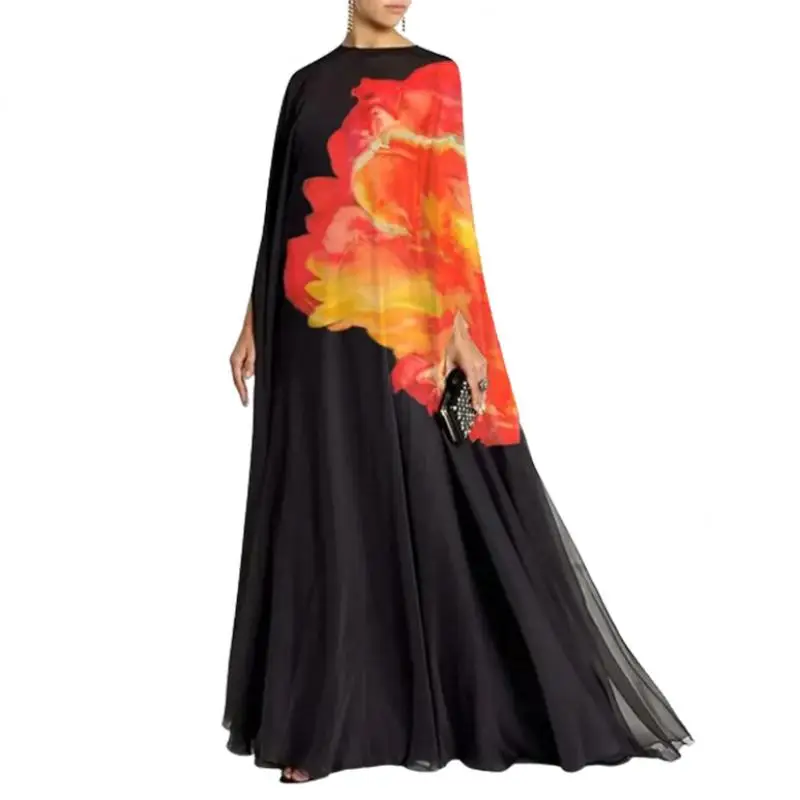 Uoozee Female Stylish Selection Floral Printed Evening Dresses 2024 New Spring Batwing Sleeves Loose Elegant Maxi Robe Dress