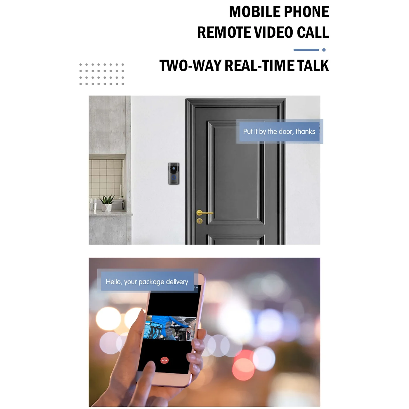 

M13K-1080P Беспроводная видеокамера дверного звонка, дверной звонок с дистанционным мониторингом, обнаружение движения PIR, ночное видение, IP65, защита от атмосферных воздействий