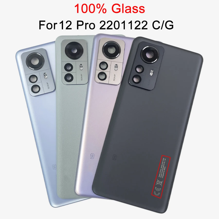 Cubierta de batería A +++ para Xiaomi Mi 12 Pro, tapa de cristal trasera Mi12 Pro 2201122C 2201122G con lente de marco de cámara