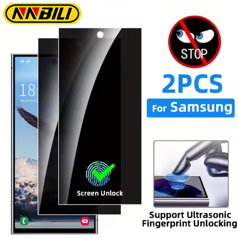 NNBILI 2Pcs Fingerprint Unlocking Privacy Screen Protector For Samsung Galaxy S25 Ultra S23 S22 S21 S24 S25 Plus Anti-spy Glass