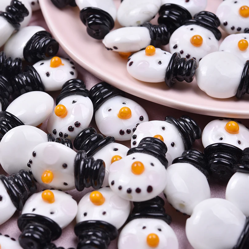 New 10/20/30pcs/lot Cute Cartoon Snowman Glass Beads Charms DIY Earring Jewelry Making Accessories Necklaces Bracelets Findings