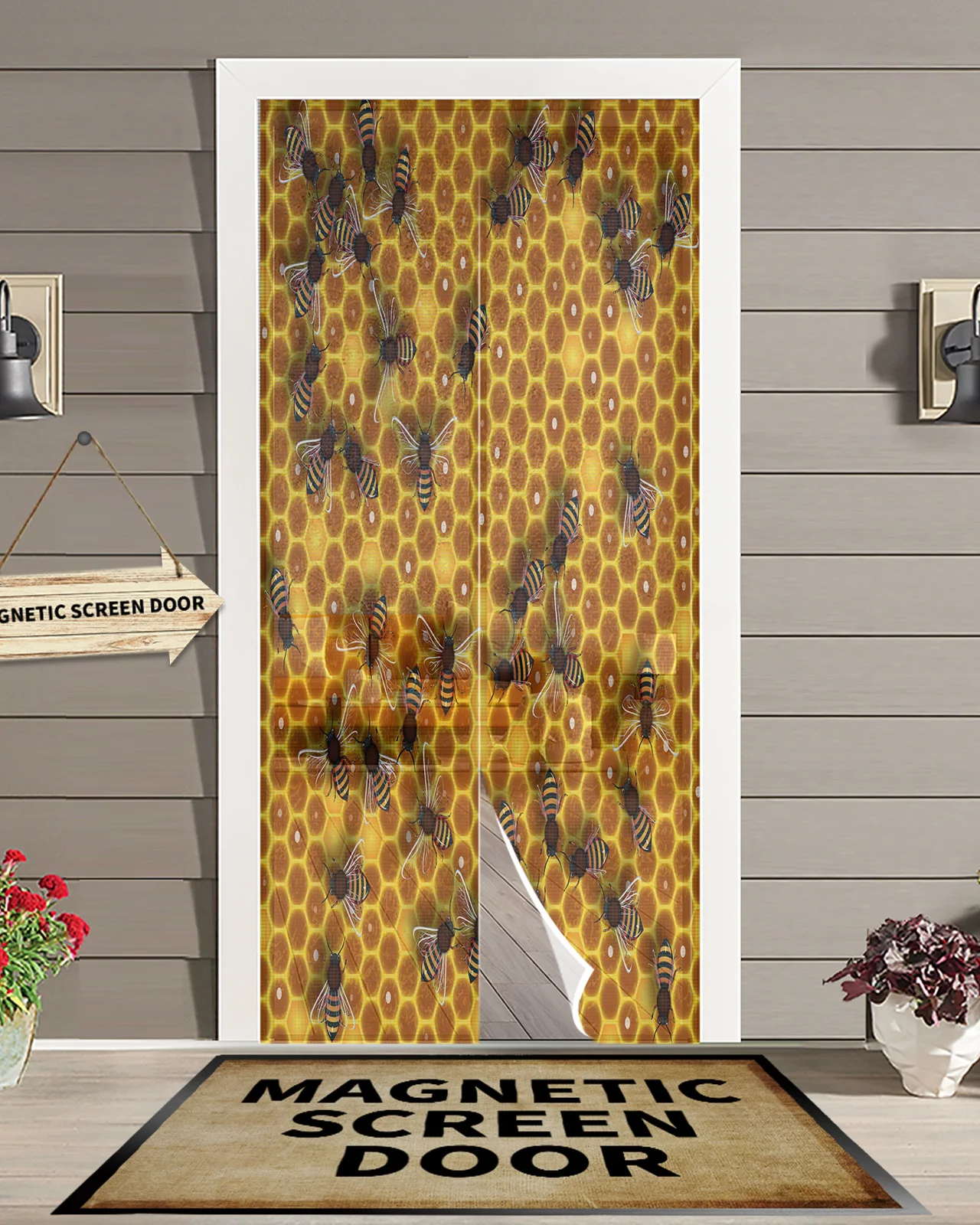 Bees On The Honeycomb With Sweet Honey Summer Magnetic Mosquito Net Anti Insect Fly Bug Magnetic Screen Door Curtains