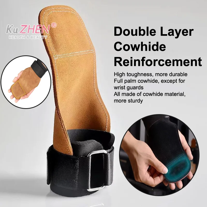 

Защита ладоней из воловьей кожи, износостойкое нескользящее оборудование для защиты запястья, фитнес-пояс для тяжелой атлетики, становая тяга, подтягивания