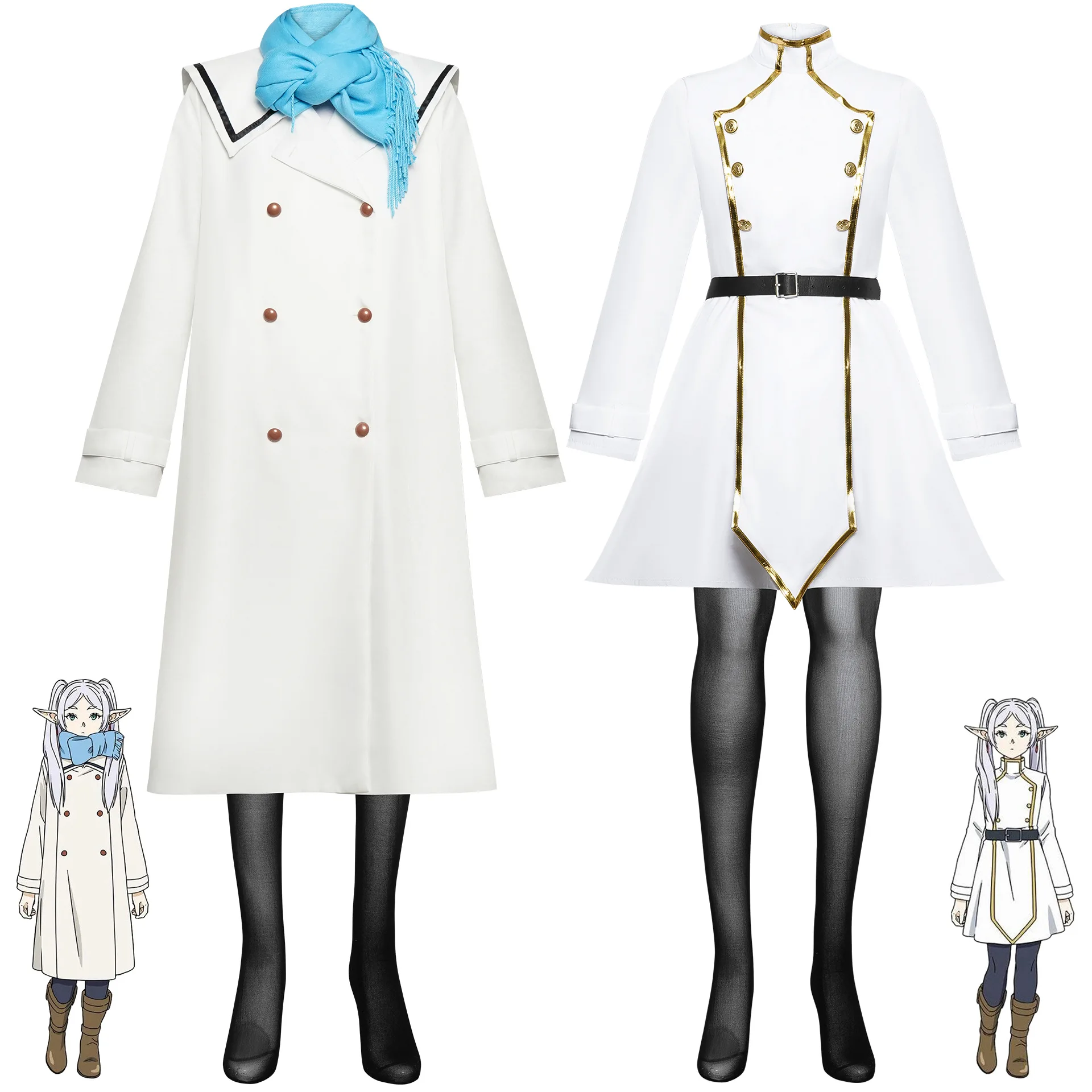 Anime Frieren At The Funeral Cosplay Costume Frieren Heiter Himmel Cosplay Uniform Fancy Witch White Suit Elf Ear Women Men