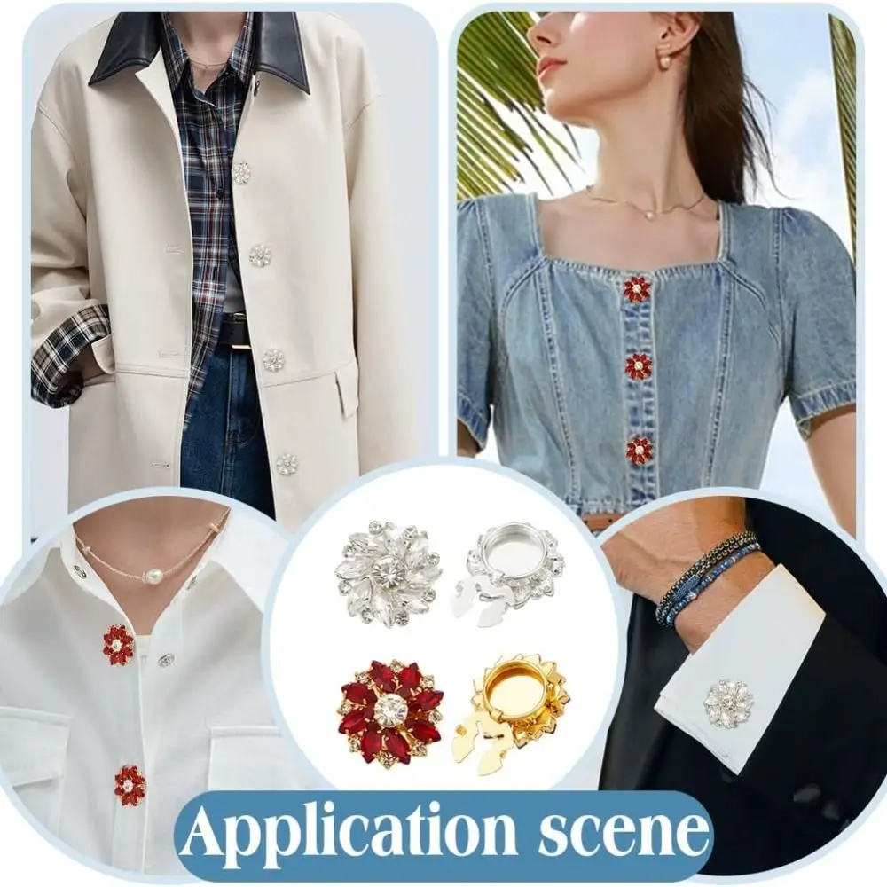 새로운 디자인 라인스톤 버튼 커버 DIY 액세서리 합금 버튼 커버 세트 꽃 커프스 단추 셔츠 드레스 장식
