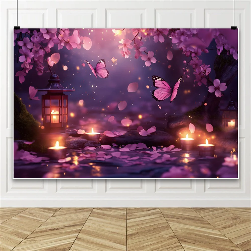 Butterfly Theme Photography Background Butterfly Candle Branch Flower Light Gradient Color Dreamlike Backdrop Photo Studio