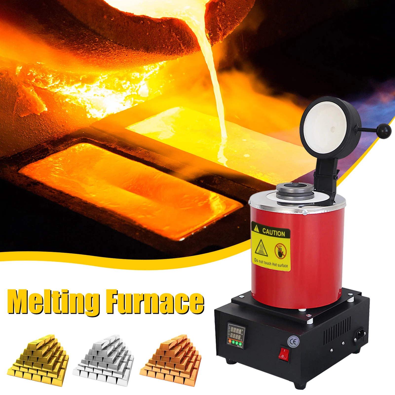1500W Electric Smelting Furnace for Gold Silver Copper Aluminum 3KG Capacity, 2102°F Fast Heating Metal Melting Foundry with Graphite Crucible, Automatic Gold Melting Furnace for Jewelry Casting, Scrap Metal Refining, and Recycling