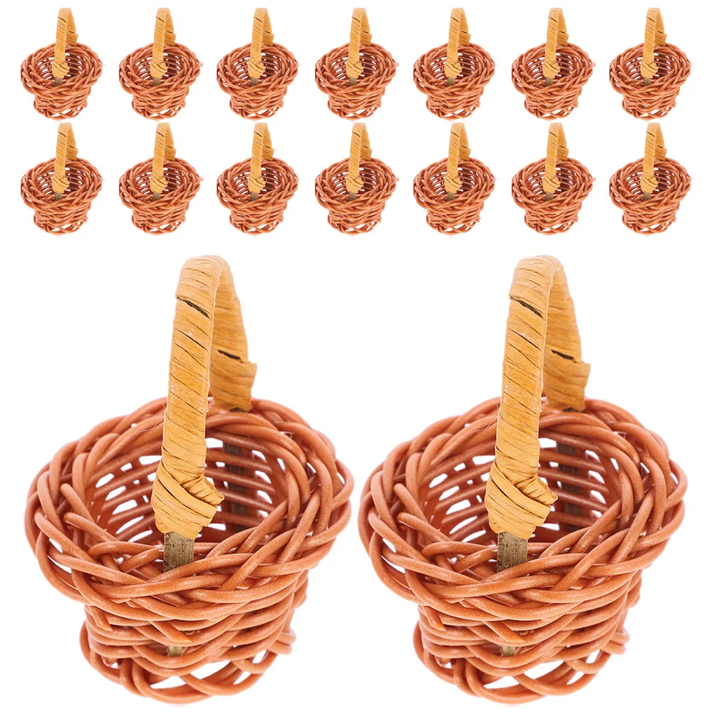 16Pcs Rustic Rattan Baskets with Handles Compact Decorative Storage Baskets for Tabletop Wall Hanging Boho Style Craft Display