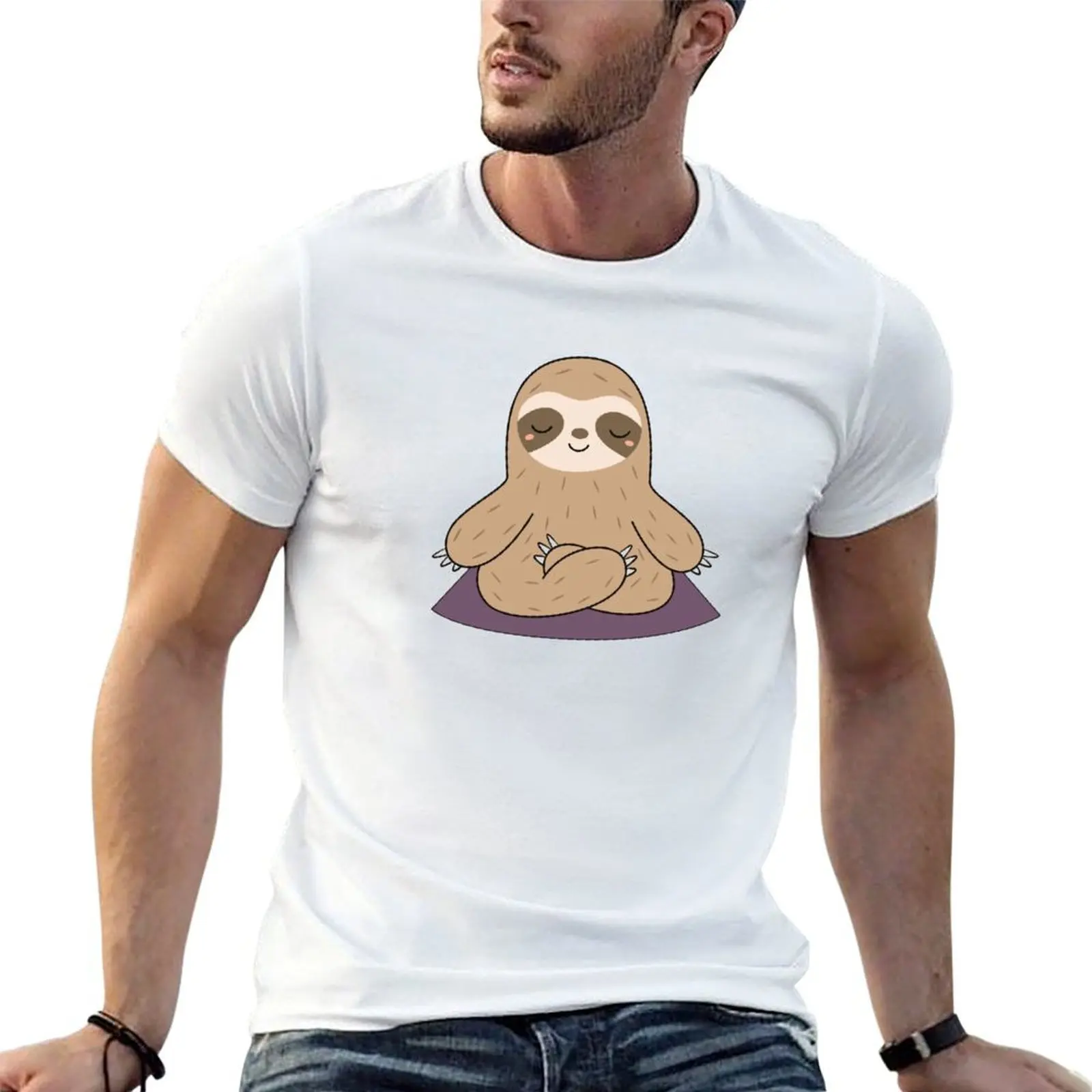 Kawaii Cute Yoga Meditating Sloth T-Shirt animal prinfor boys tshirts personalised Men's t-shirt