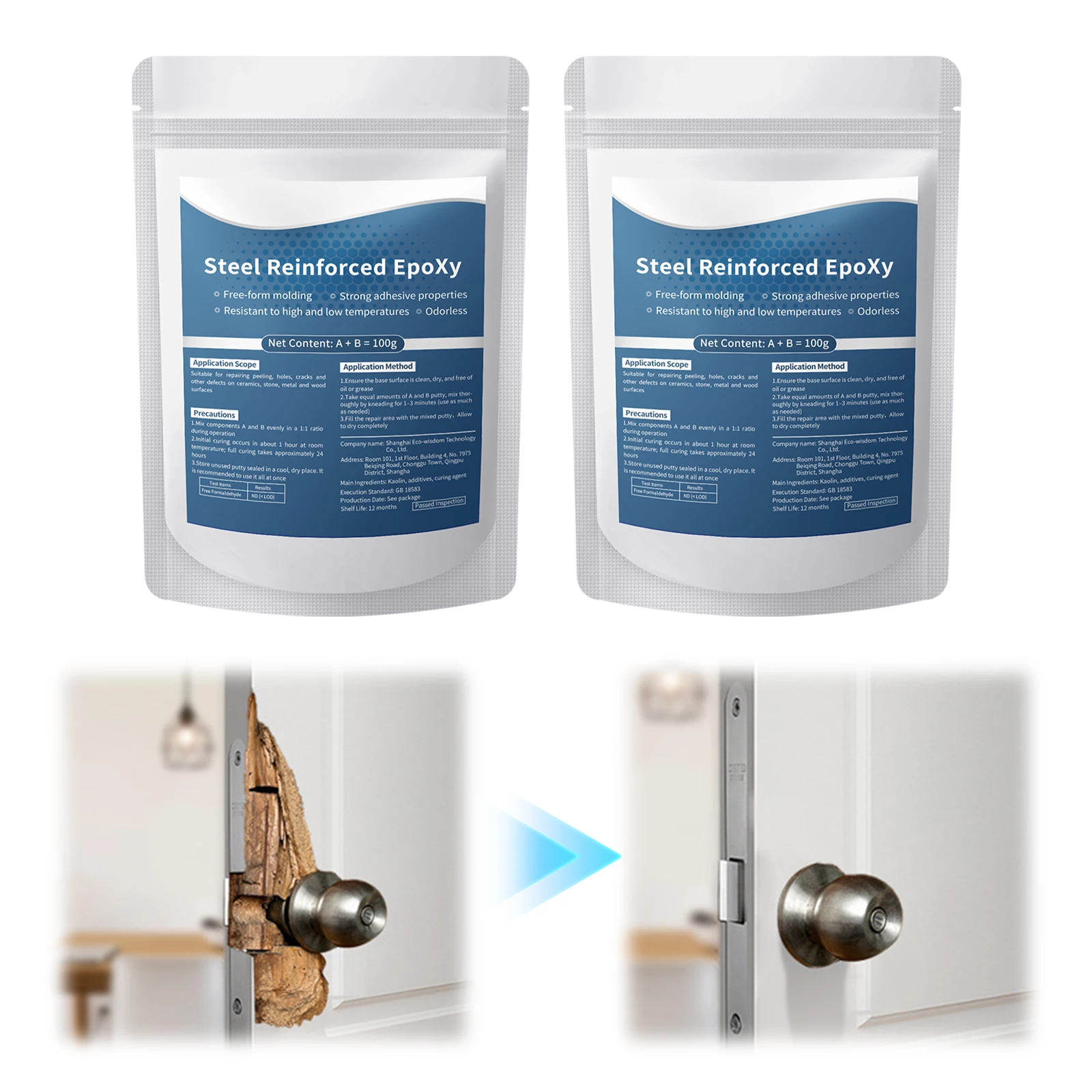 2pcs Dual-Part Epoxy Putty Stick Waterproof Heat Resistant Crack Filler for Metal Wood Tile Ceramic Concrete