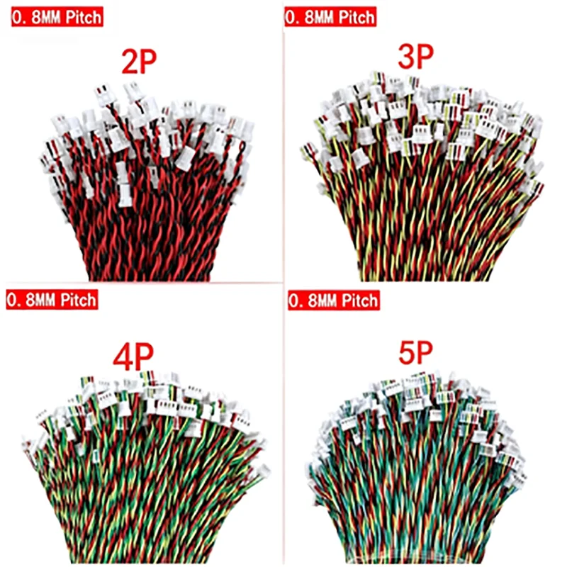 5PCS  JST 0.8mm Connector Cable Wire 02SUR Single Double Head 2P 3P 4P 5P 6P 7P 8P 10P 0.8mm Pitch IDC Type 10cm 20cm 30cm