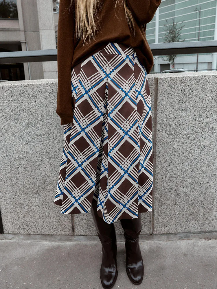 

Новинка зимы 2025: Женское модное повседневное платье миди с высокой талией, в клетку, с круглым вырезом и длинными рукавами