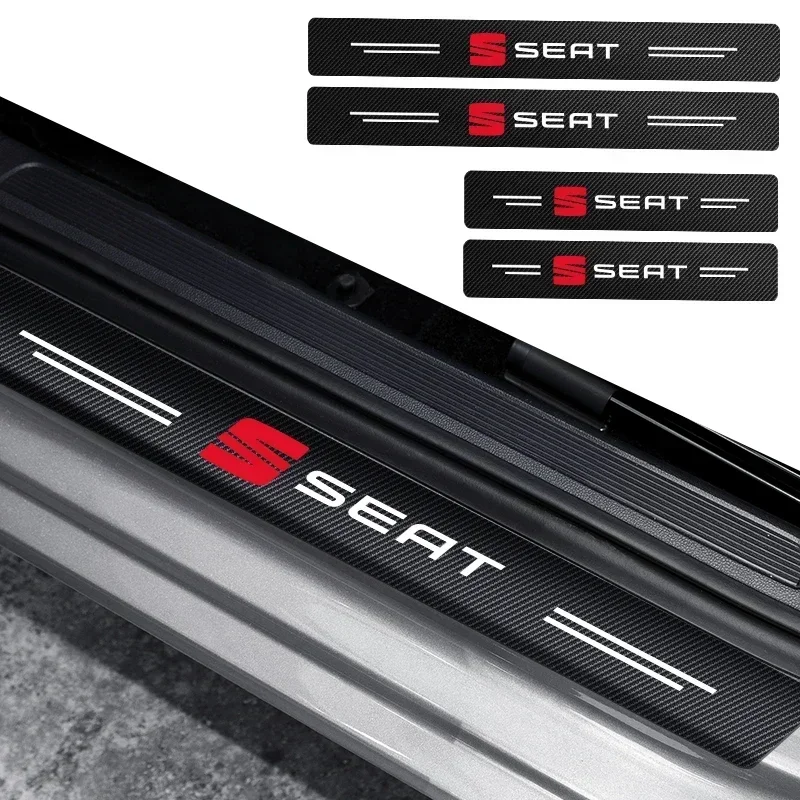 4pcs Car Sticker Door Carbon Leather Fiber Sill Plate For Seat Leon Mk3 Mk2 Mk1 Ibiza 6l 6j Ateca Altea Cupra Car Accessories