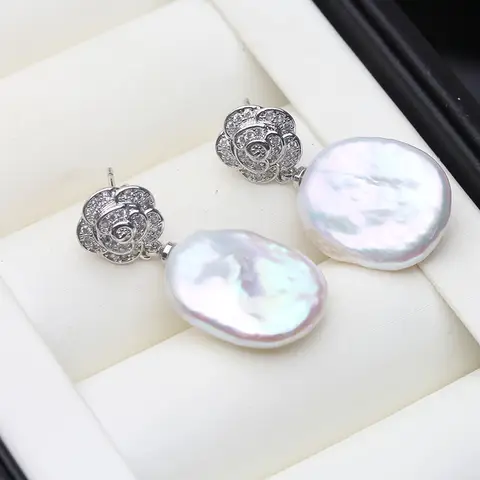 Real Beautiful Baroque Pearl Earrings Women,925 Silver Natural Pearl Drop Earring Jewelry Wife Mothers Christmas Gift White