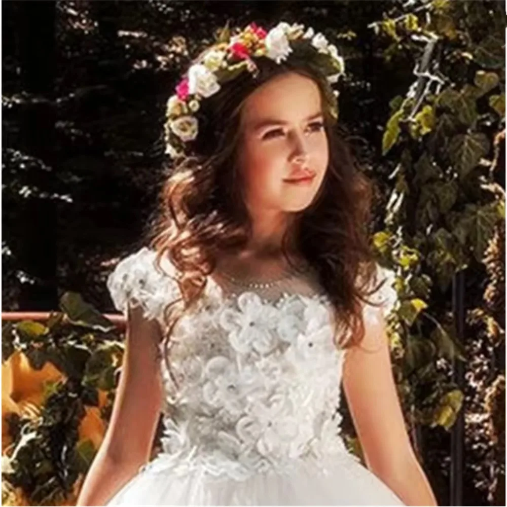 

Элегантное белое платье с цветочным узором для девочек на свадьбу, с аппликациями в виде бабочек, детское платье для дня рождения, праздничное платье, платье для первого причастия, на заказ