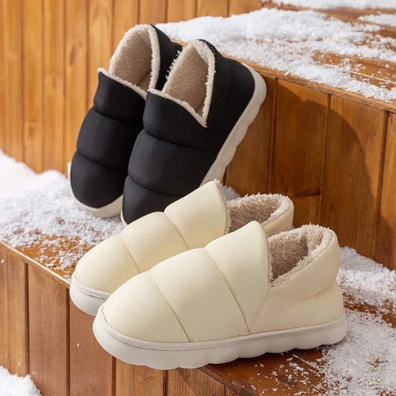 للجنسين الشتاء المنزل أحذية قطنية النساء النسيج الناعم أفخم الأحذية الداخلية الدافئة زوجين المرجان الصوف الغطاء الحراري كعب شبشب منزل #5