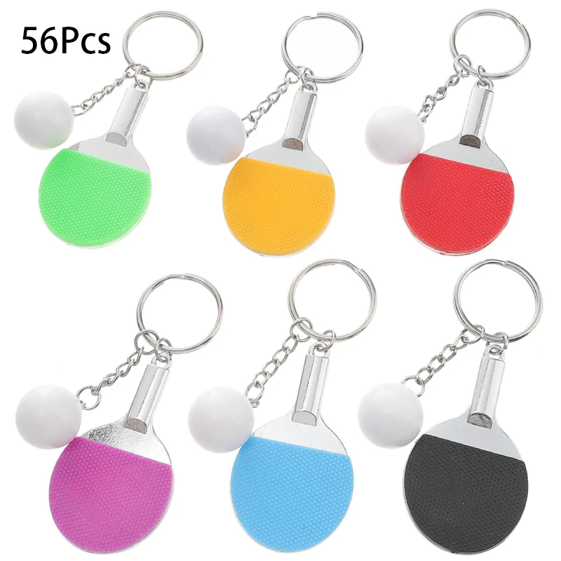 56Pcs Table Tennis Ball Metal Key Chains Souvenir Keychain Key Ring Birthday Christmas Gifts for Men Women Boys Girls