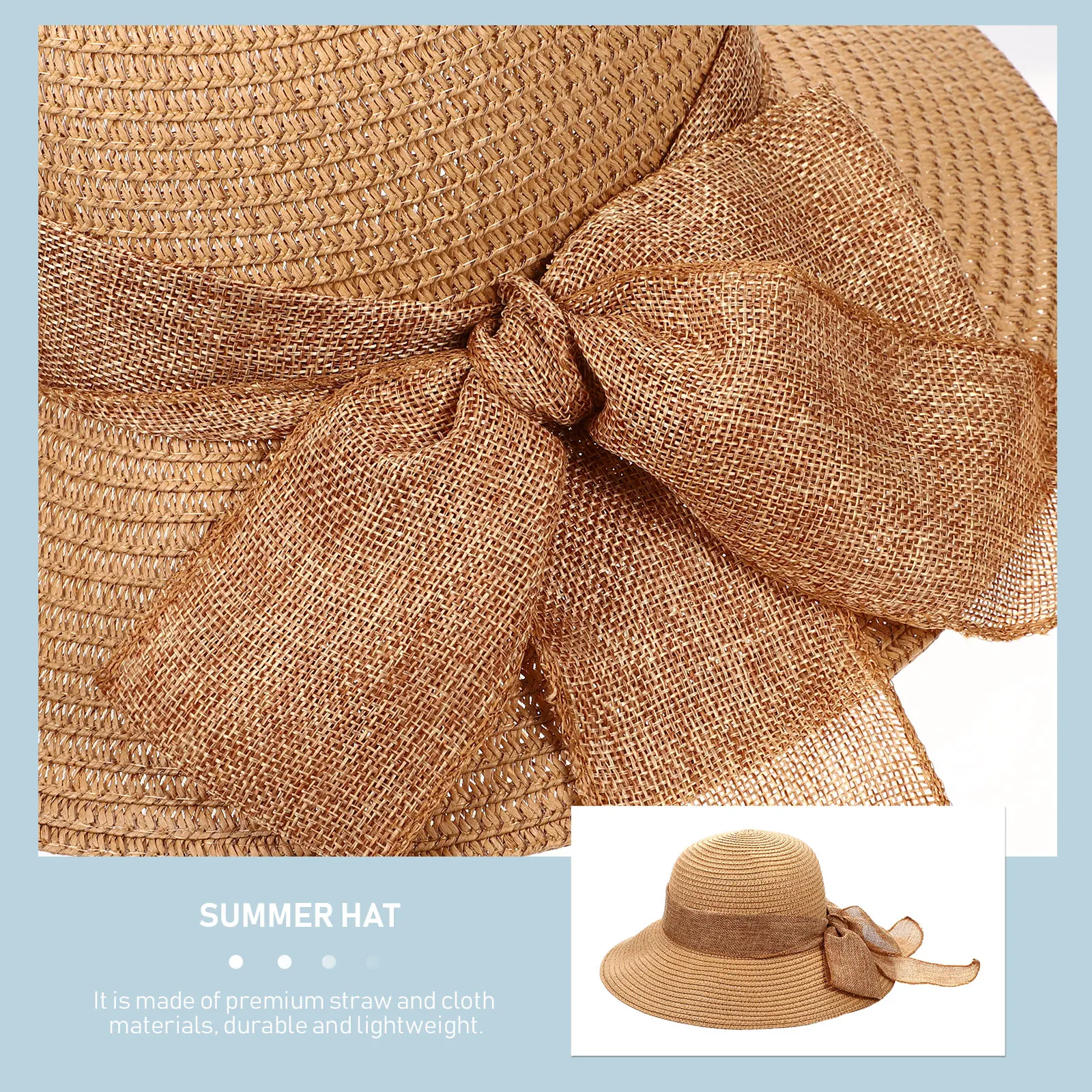

1pc Elegant Bowknot Straw Hat Large Sun Protection Cap Summer Beach Travel Wide Brim Comfortable Sunblock Headwear