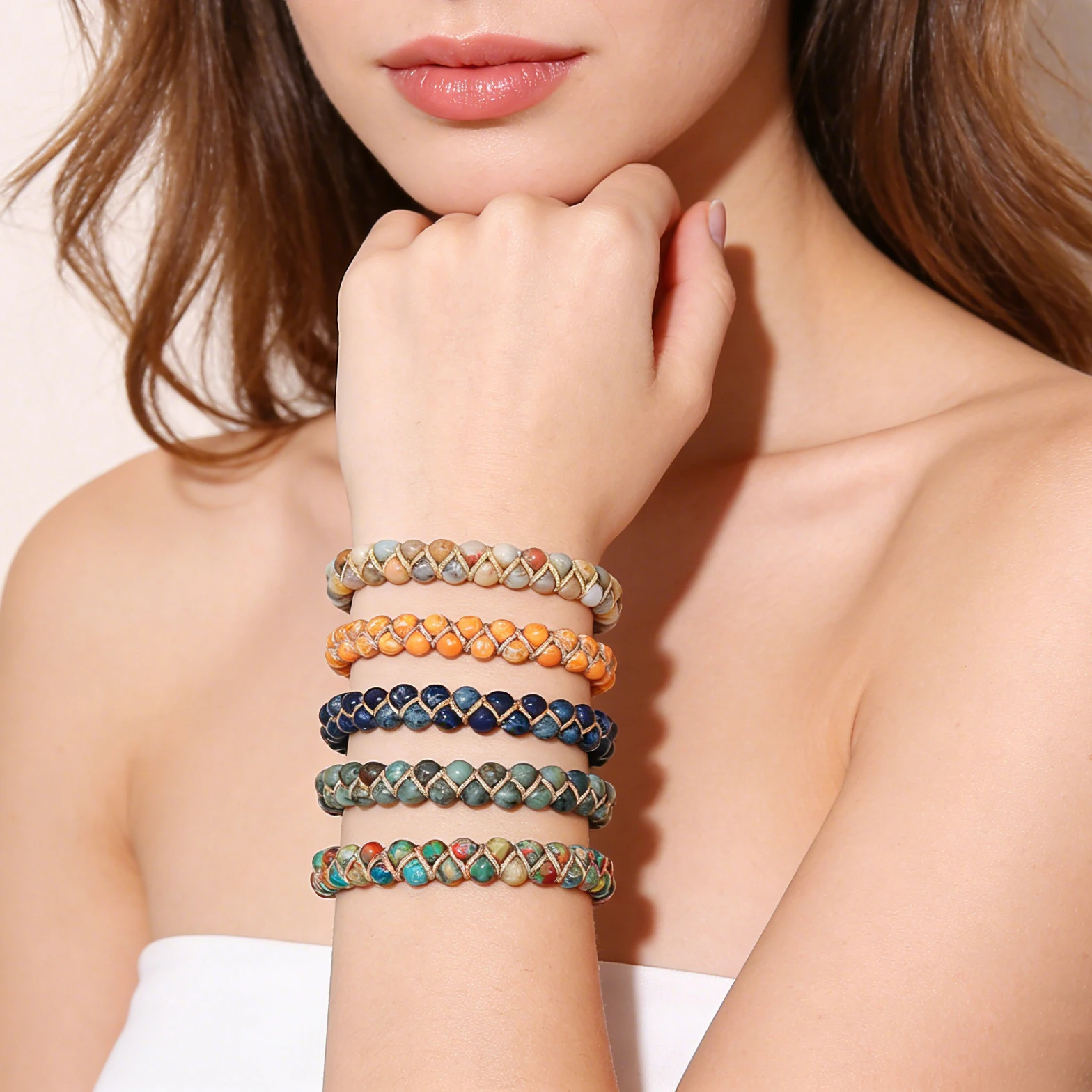 MHS.SUN 4MM Natural Stone Beaded Bracelets Bohemian Double Layer Woven Emperor Stone Adjustable Bracelet For Women Men Jewelry