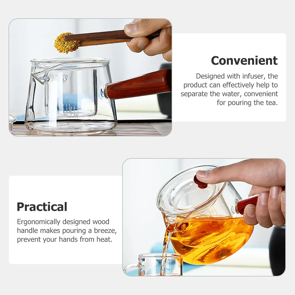 

Wood Handle Glass Tea Pot High Temperature Resistance Teapot Removable Infuser Easy Pouring Suitable for Tea Coffee Herbal