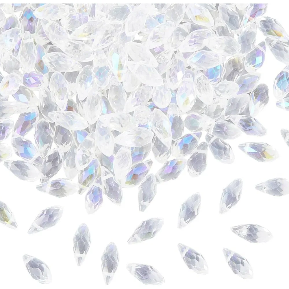 

200Pcs 6x12mm Clear Teardrop Bead Suncatcher Glass Beads Bulk AB Transparent Tear Drop Chandelier Top Drilled Loose kit